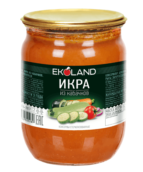 Икра из кабачков обжарен. "Ekoland" 510г, ГОСТ, 1/8