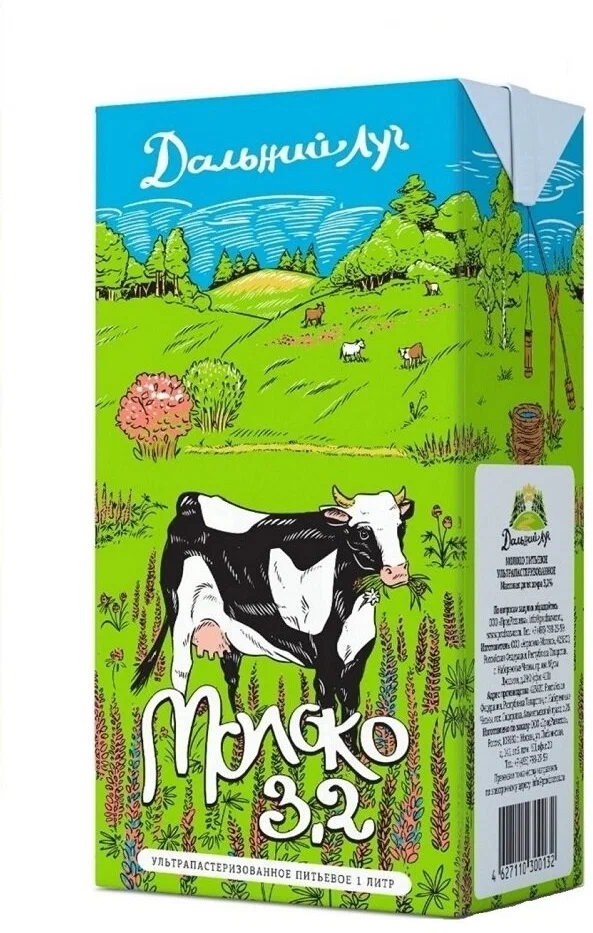 Молоко "Дальний луг" м.д.ж. 3,2% ультрапаст. 1л*12