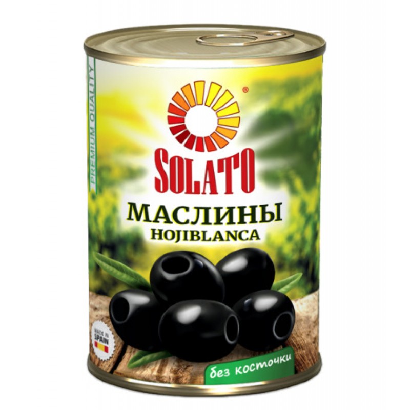 Маслины "SOLATO" 300мл/280г  б/косточки ж/б, 1/12
