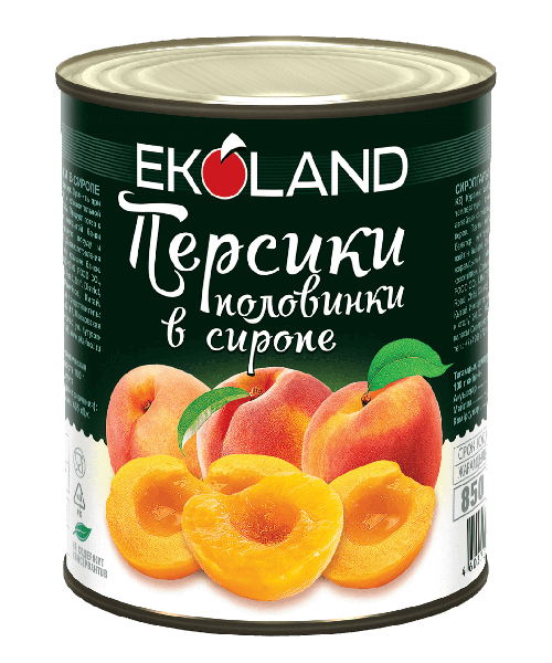 Персики "Ekoland" в сиропе 850мл/820г/460г (половинки), 1/12