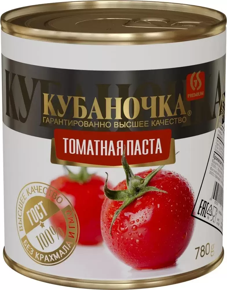 Томатная паста "Кубаночка" 780г, 25%, 1/12, ж/б