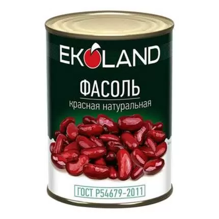 Фасоль "Ekoland" красная нат. 360г, ж/б, 1/12