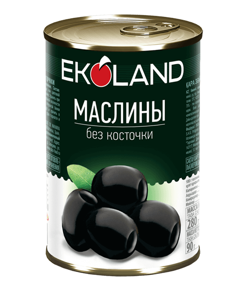 Маслины "EKOLAND" 300мл/280г  б/косточки ж/б, 1/12