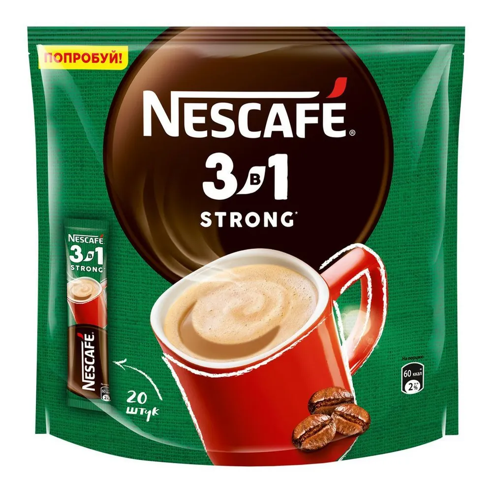 Кофейный напиток "Nescafe" Крепкий 3 в 1 (20п*14,5 г) 1/20
